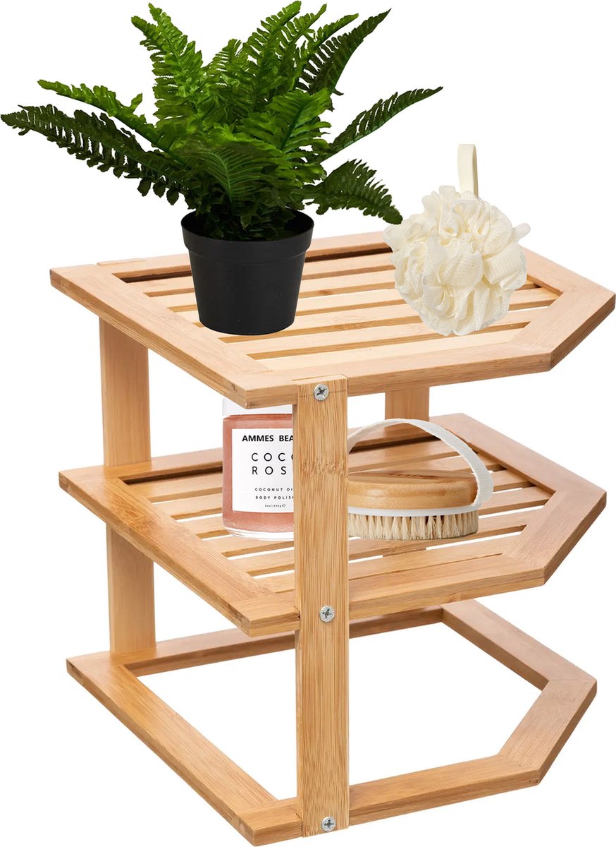 5Five badkamerrek met 2 etages - 26 x 23 x 26 cm - bamboe hout