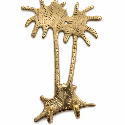 Handgemaakte Palmboom Kapstok met 2 Haken – Messing – Wandhaak – 20 x 11 cm – Marokkaans Design