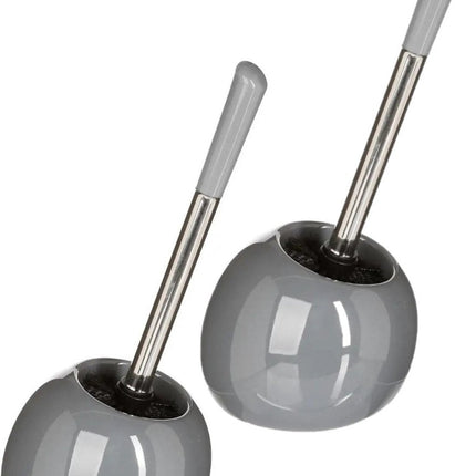 2x 5five brosse WC avec support ronde - gris brillant - céramique - 36 cm