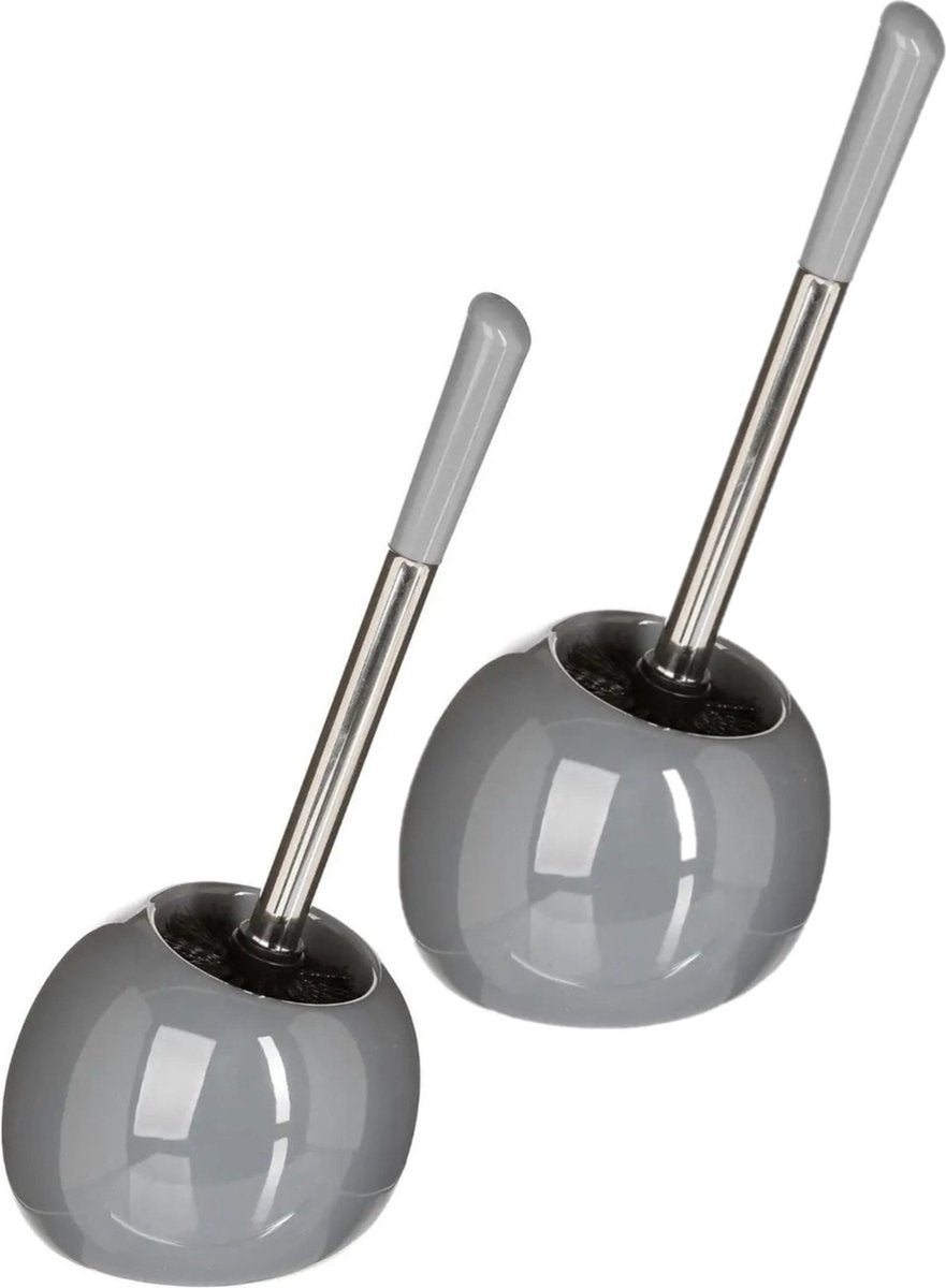 2 x 5five WC-Bürstengarnitur rund – glänzend grau – Keramik – 36 cm