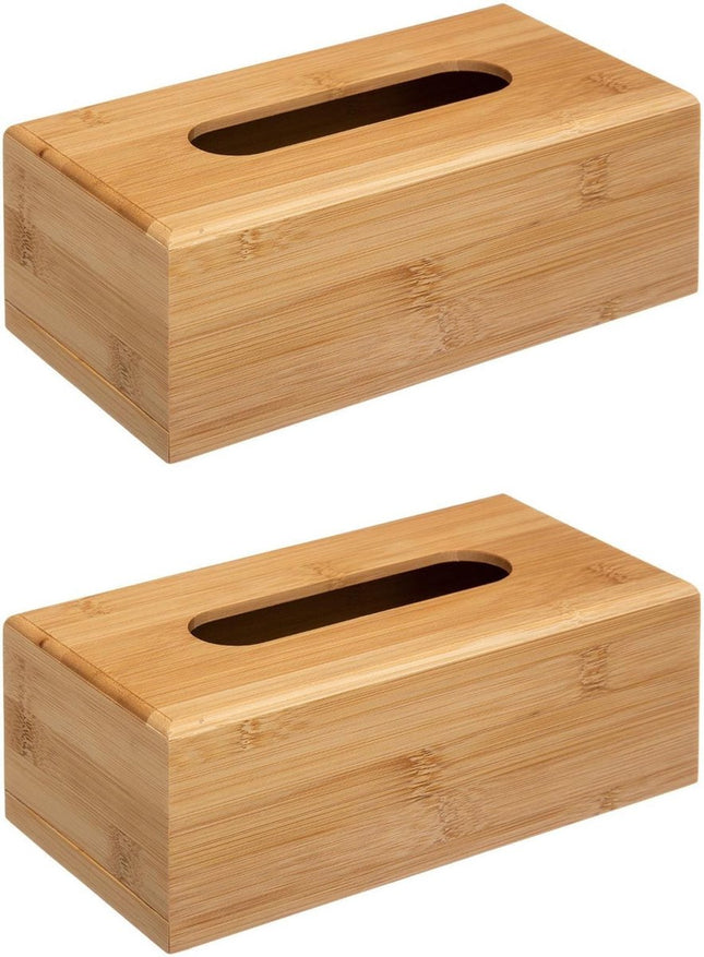 5Five - Boîte à mouchoirs marron 25 x 13 x 8 cm bois de bambou - lot de 2