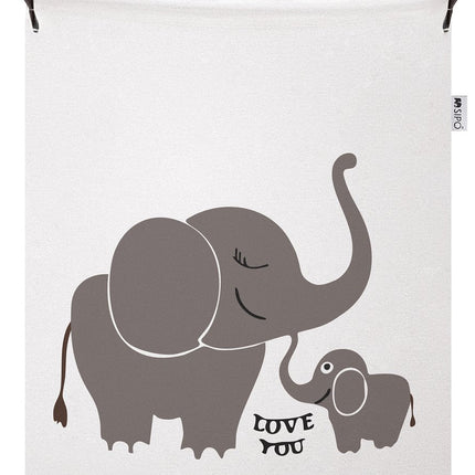 Sipo Panier à Jouets Éléphant - Panier de Rangement en Coton pour Jouets - Avec Imprimé "Love You" - 43 Litres - 35x35x45 cm - Panier à Linge - Panier de Rangement - Multifonctionnel