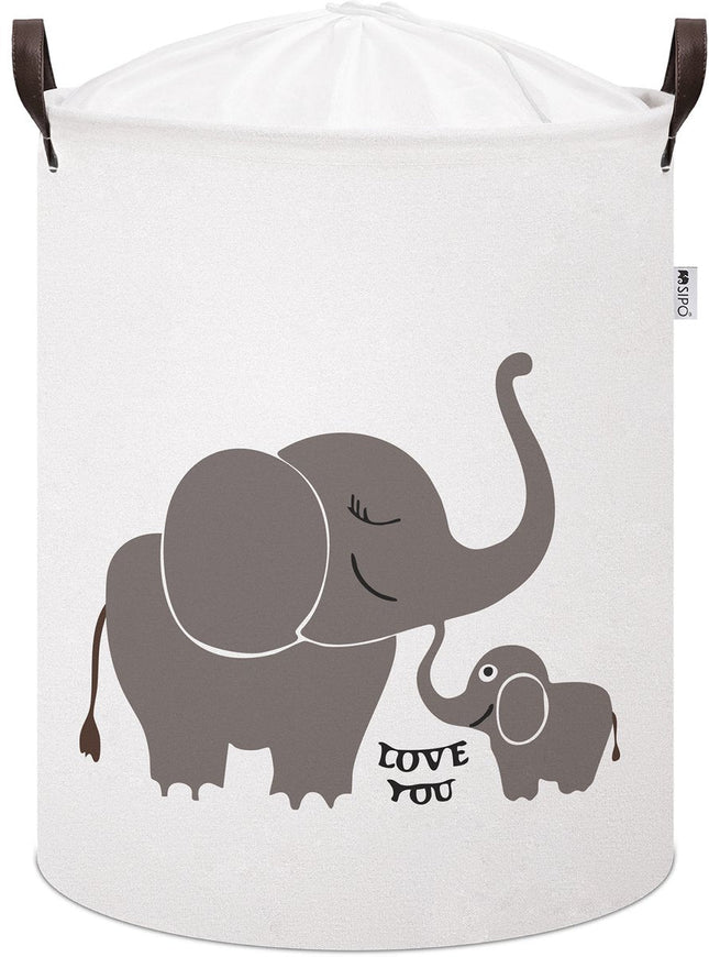 Sipo Panier à Jouets Éléphant - Panier de Rangement en Coton pour Jouets - Avec Imprimé "Love You" - 43 Litres - 35x35x45 cm - Panier à Linge - Panier de Rangement - Multifonctionnel