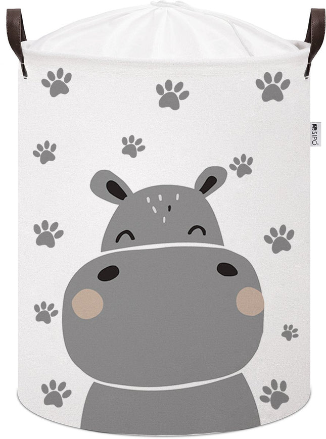 Panier de rangement pour jouets Hippopotame - Boîte de rangement en coton avec cordon de serrage - Panier à linge pour enfants - 43 litres - 35x35x45 cm - Panier de rangement - Panier à linge - Sipo