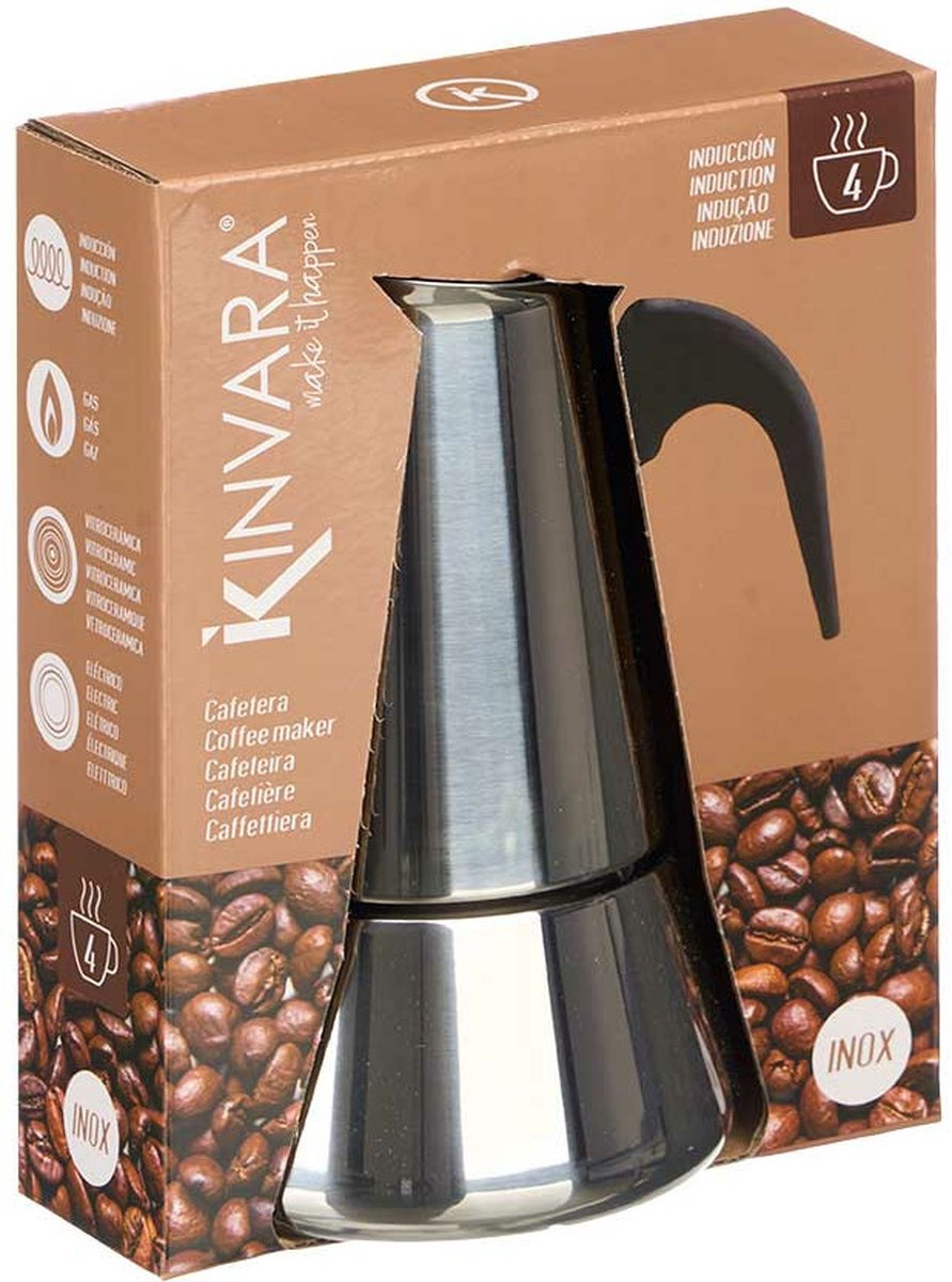 Kinvara percolator zilver – Italiaans koffiezetapparaat voor 4 kopjes – foto 3