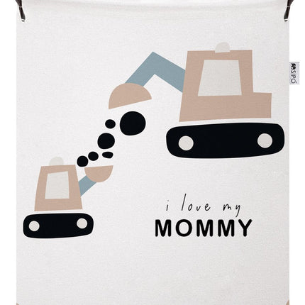Panier de rangement pour jouets excavatrice - Boîte de rangement en coton avec "I Love My Mommy" - Panier à linge pour enfants - 43 Litres - 35x35x45 cm - Panier à jouets - Sipo