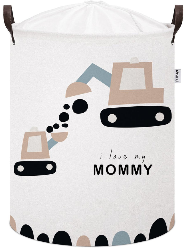 Panier de rangement pour jouets excavatrice - Boîte de rangement en coton avec "I Love My Mommy" - Panier à linge pour enfants - 43 Litres - 35x35x45 cm - Panier à jouets - Sipo