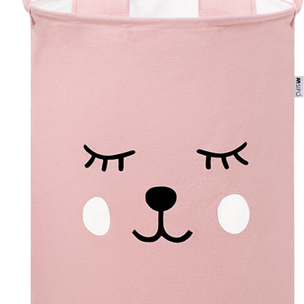 Panier de Rangement Rose avec Visage d'Ours en Peluche - Boîte de Rangement en Coton avec Cordon de Serrage - Panier à Linge Enfant - 43 Litres - 35x35x45 cm - Sipo - Panier à Jouets