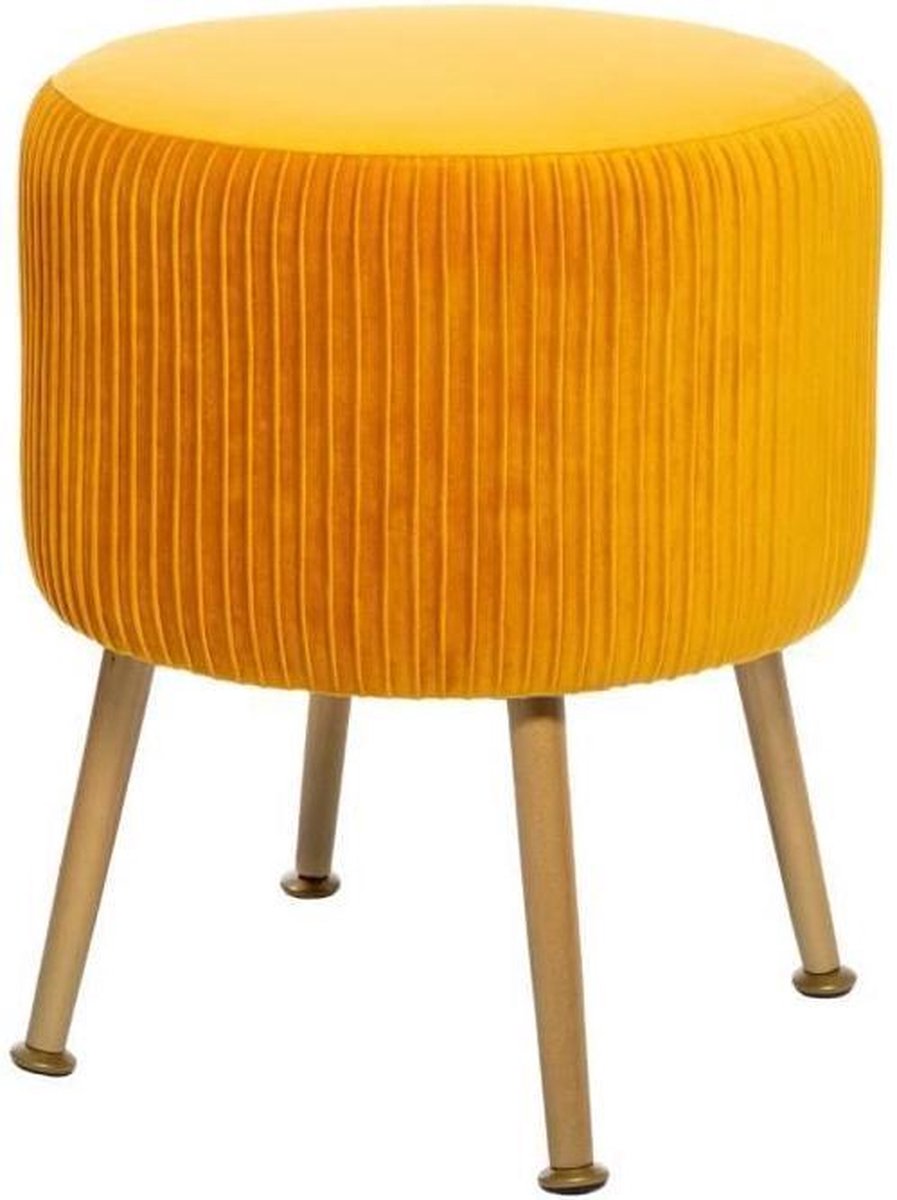 Solaro Velvet Design Stool in MDF and metal - Yellow - D. 35 x H. 41 cm