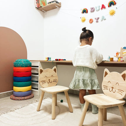 Atmosphera Kids Chaise enfant Pia tête de chat - 30x28x50cm - Naturel
