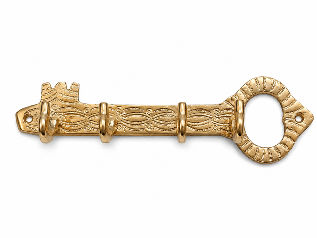 Handgemaakte Sleutel Kapstok met 4 Haken – Messing – Marokkaanse Wandkapstok – 21 x 6,5 cm