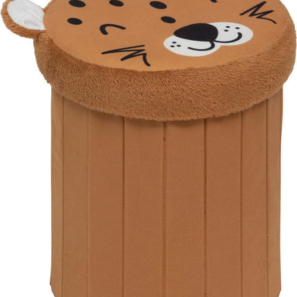 Atmosphera Pouf Pliaqnt Léopard - Rangement - Ø30xH38cm - Marron