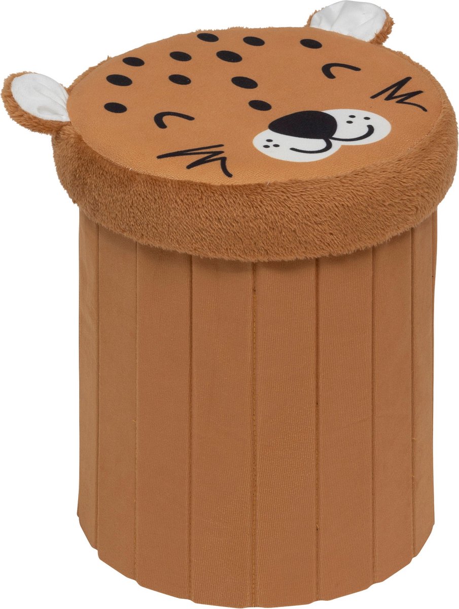 Atmosphera Luipaard Opvouwbare Poef - Opberger - Ø30xH38 cm - Bruin