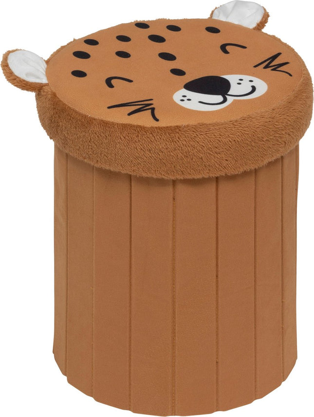Atmosphera Pouf Pliaqnt Léopard - Rangement - Ø30xH38cm - Marron