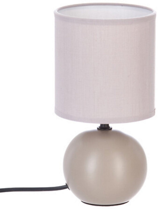 Lampe de table sphérique en céramique taupe | Veilleuse E14 | Abat-jour en tissu | Ø13 x H25 cm | Lampe de bureau | Lampe sphérique en céramique