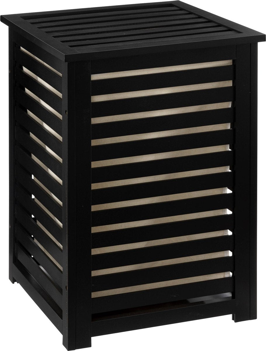 Laundry basket with lid - Bamboo - Black - 65 l - 40 cm x 38 cm x 58 cm