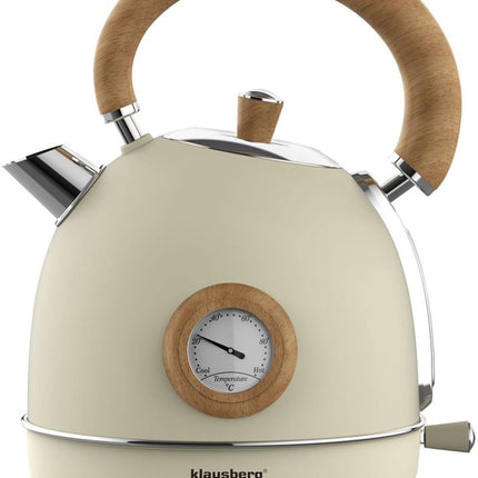 Klausberg 7906 - Bouilloire Rétro - 1,8L - Inox - Crème - avec Thermomètre