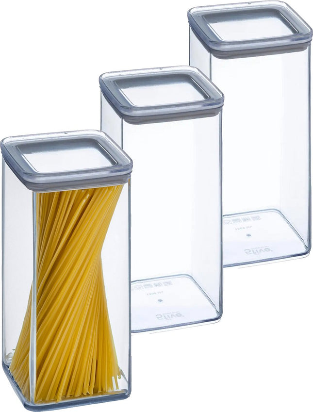 5Five Pot de conservation - 5x - cuisine/nourriture - plastique - 1500 ml - couvercle hermétique - transparent - 10 x 10 x 20 cm