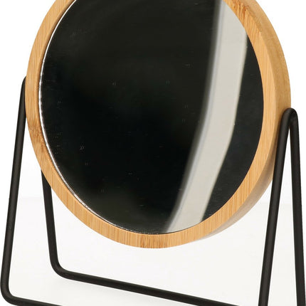 Miroir de maquillage 5Five - zoom x3 - bambou/bois - 17 x 20 cm - marron clair/noir - double face