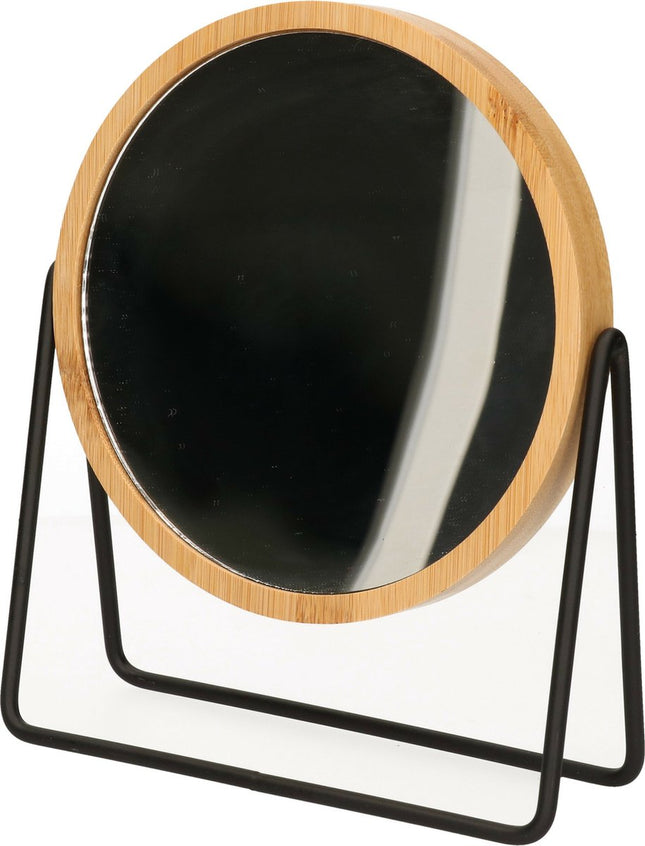 Miroir de maquillage 5Five - zoom x3 - bambou/bois - 17 x 20 cm - marron clair/noir - double face