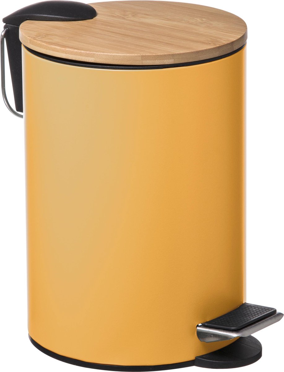 5Five Stylish & Compact Trash Can 3L with Bamboo Lid - Soft-close - Mustard