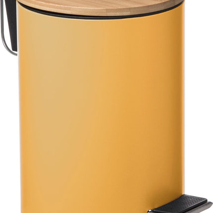 5Five Poubelle 3L Style & Compacte avec Couvercle en Bambou - Fermeture Douce - Moutarde