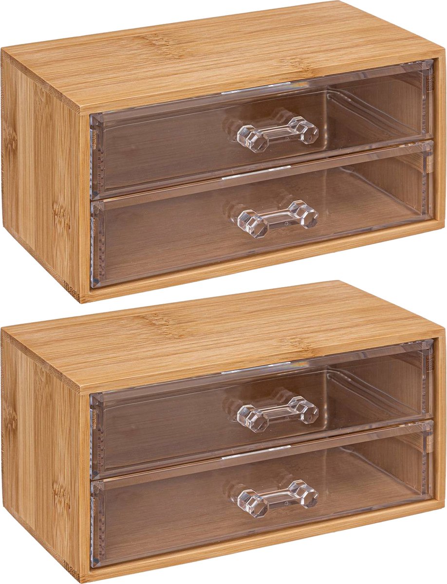 5Five Schmuck-/Make-up-Organizer - 2er-Set - 2 Schubladen - 19 x 12 cm - rechteckig - Bambus/Kunststoff