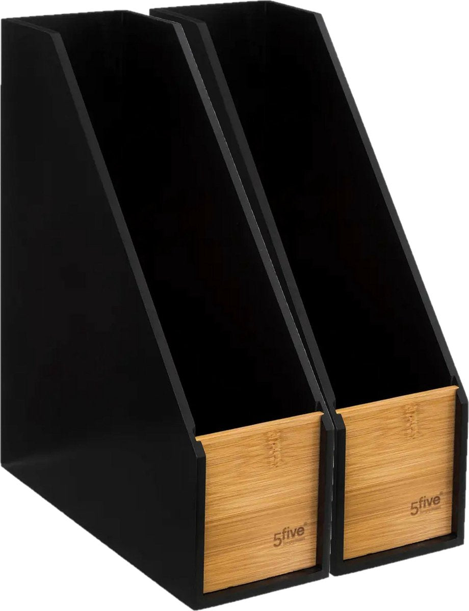 5Five Zeitschriftenhalter/Magazinsammler - 2x - schwarz - 9 x 25 x 30 cm - Holz