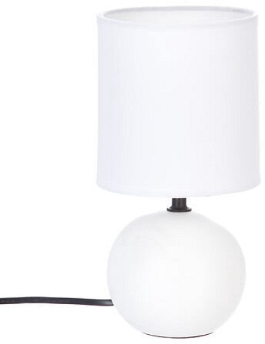 White Ceramic Ball Table Lamp | E14 Bedside Lamp | Fabric Shade | Ø13 x H25 cm | Desk Lamp | Ceramic Ball Lamp