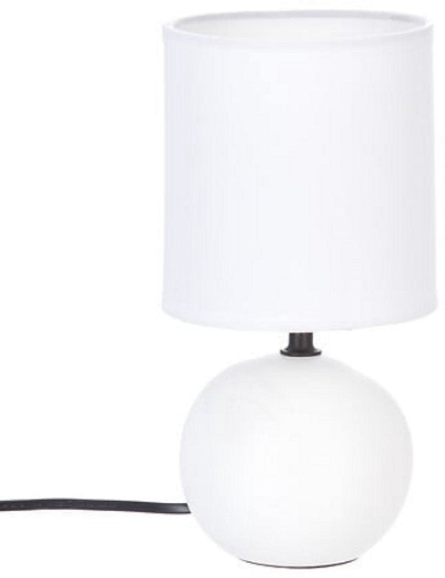 Lampe de table sphérique en céramique blanche | Veilleuse E14 | Abat-jour en tissu | Ø13 x H25 cm | Lampe de bureau | Lampe sphérique en céramique