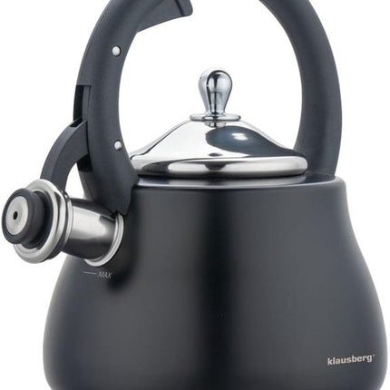 Klausberg Bouilloire 2.8L Inox - Siffleuse pour Toutes Sources de Chaleur (Induction, Gaz) - Noir - Bouilloire Siffleuse - Bouilloire - Bouilloire