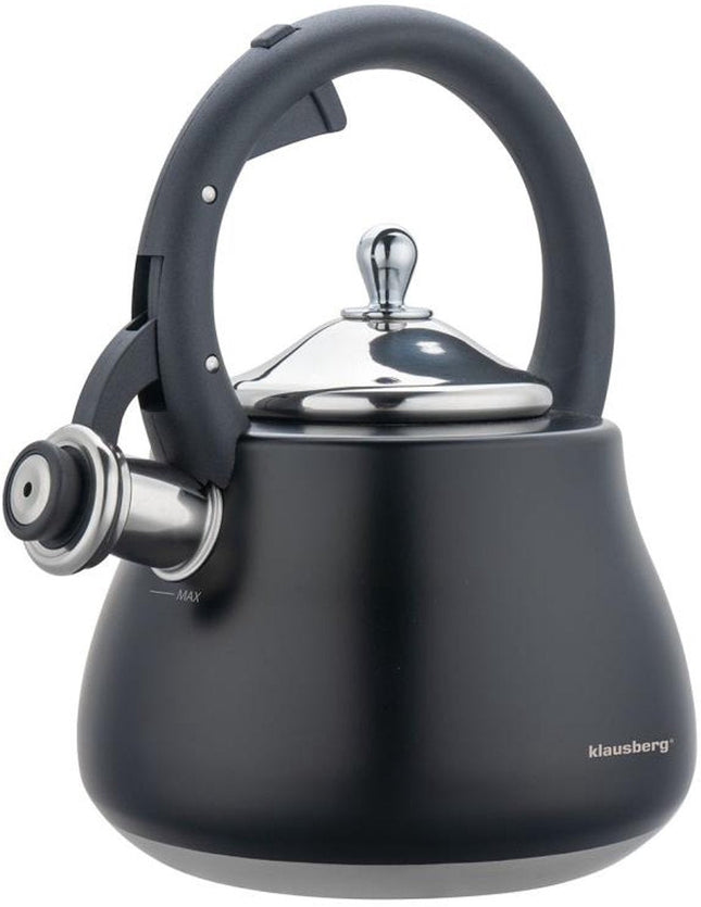 Klausberg Bouilloire 2.8L Inox - Siffleuse pour Toutes Sources de Chaleur (Induction, Gaz) - Noir - Bouilloire Siffleuse - Bouilloire - Bouilloire