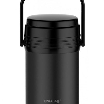 Kinghoff KH-1396 Thermos alimentaire - Set repas 3 pièces en acier inoxydable 1,5 L - Noir - Double paroi, léger et incassable