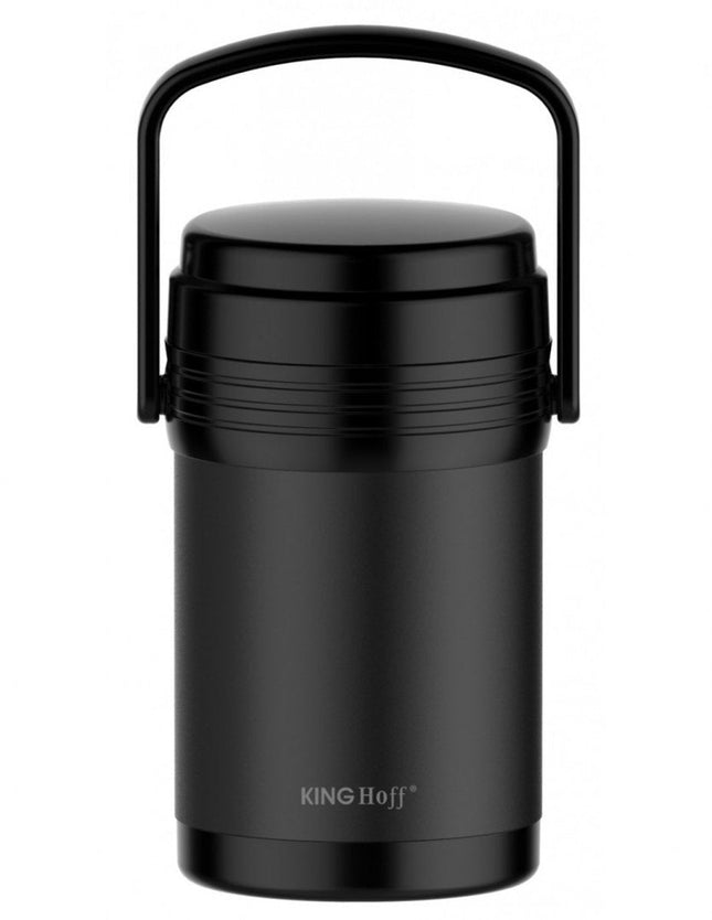 Kinghoff KH-1396 Thermos alimentaire - Set repas 3 pièces en acier inoxydable 1,5 L - Noir - Double paroi, léger et incassable