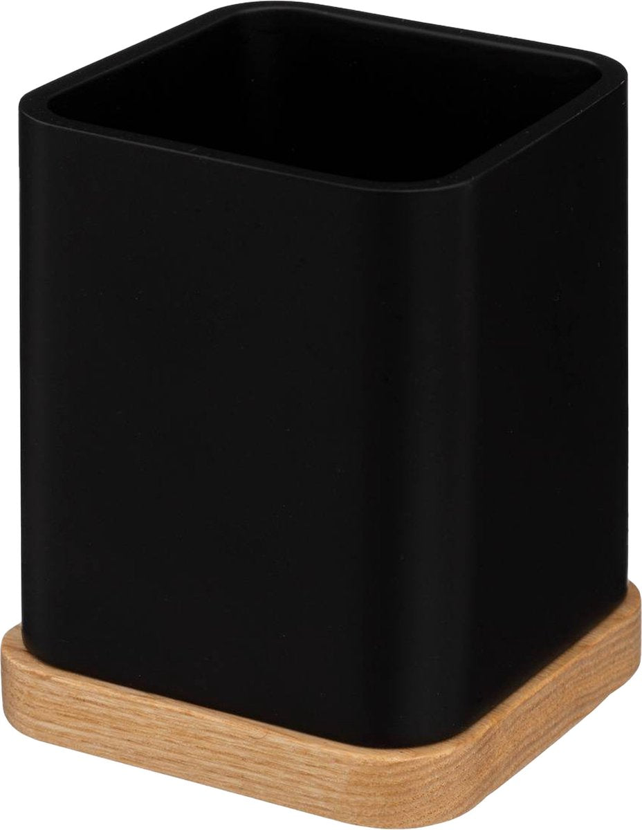 5Five pennenbakje/bureau organizer - zwart - 10 x 8 cm - bamboe - vierkant - kantoor/hobby opbergen