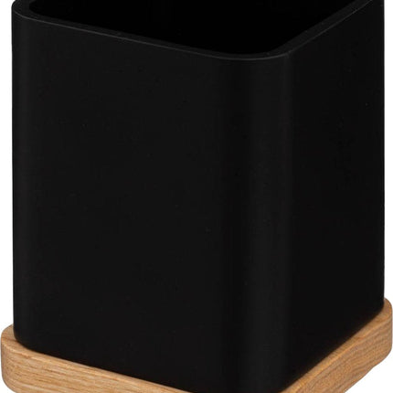 5Five porte-brosse à dents/organisateur - noir - 10 x 8 cm - bambou - carré - gobelet brosse à dents