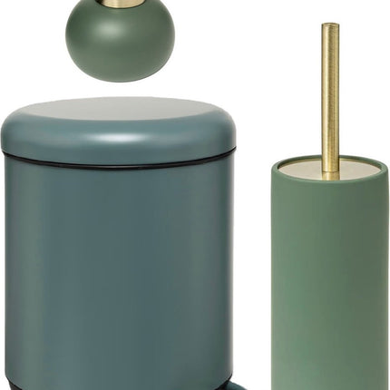 5Five Ensemble distributeur de savon, brosse WC et poubelle à pédale - vert ficus