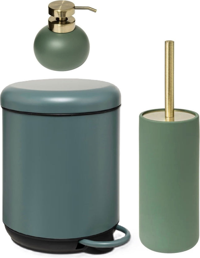 5Five Ensemble distributeur de savon, brosse WC et poubelle à pédale - vert ficus
