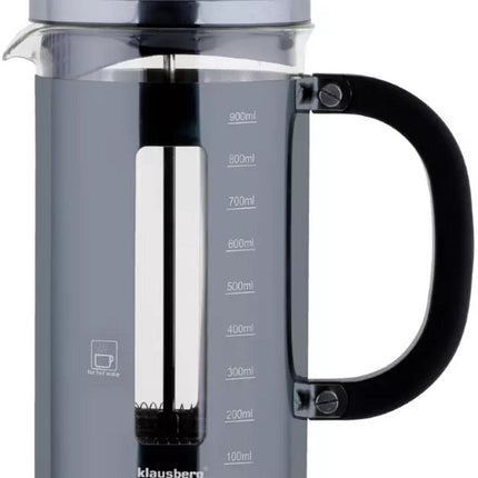 Klausberg Piston Brewer 1L - Cafetière et Théière Couleur Graphite - Presse à Piston - Cafetière - Verre