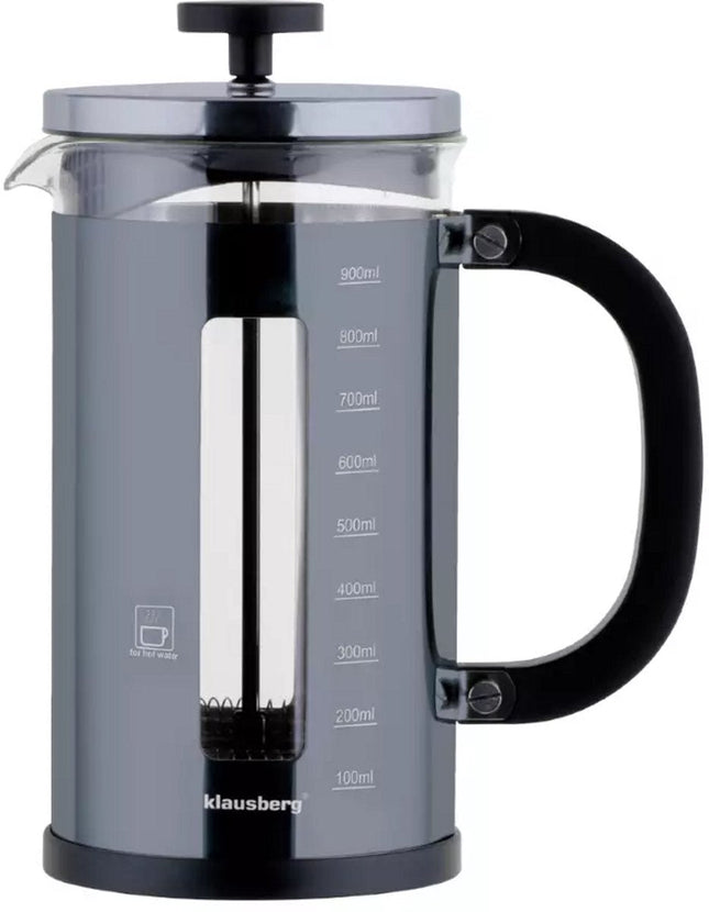 Klausberg Piston Brewer 1L - Cafetière et Théière Couleur Graphite - Presse à Piston - Cafetière - Verre