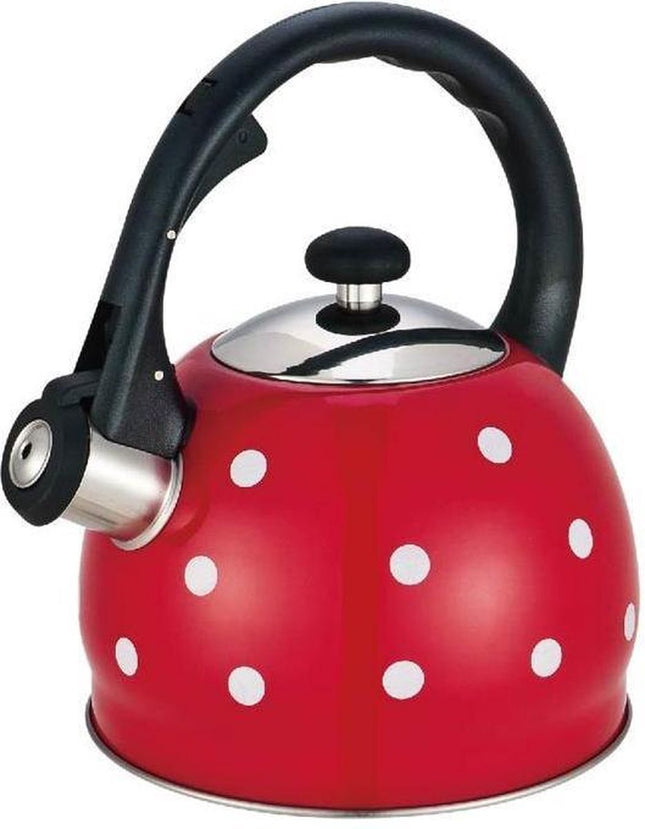 Kinghoff 1049 -Fluitketel - 2 liter - rood - stippel- de originele versie waterkoker!