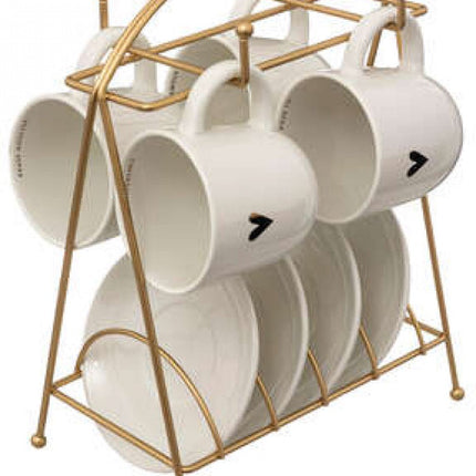 Secret de Gourmet Support avec 4 tasses + soucoupes - The Floral Collection - Blanc