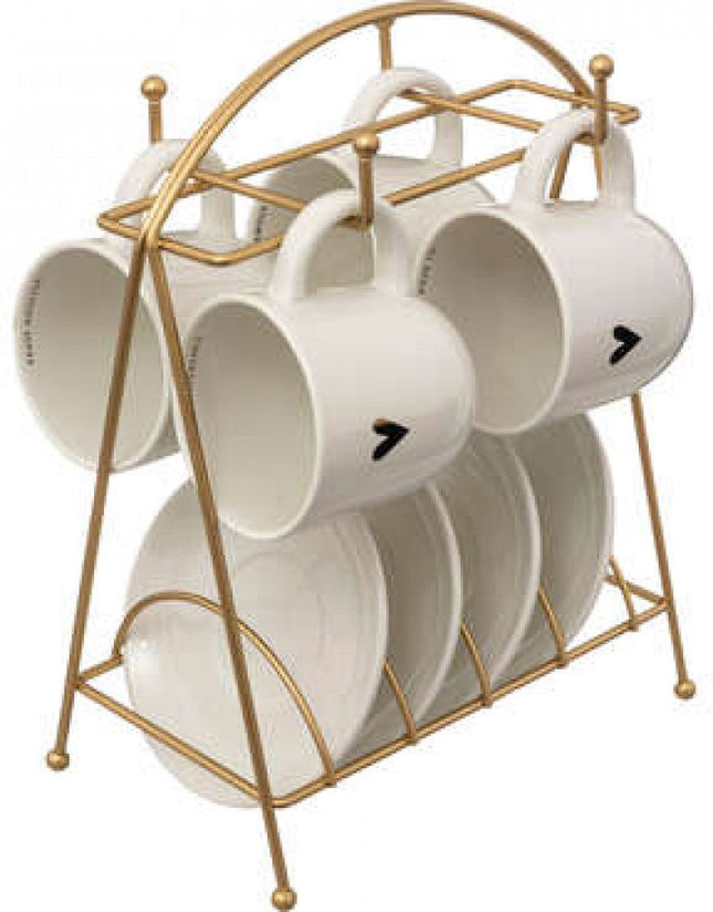 Secret de Gourmet Support avec 4 tasses + soucoupes - The Floral Collection - Blanc