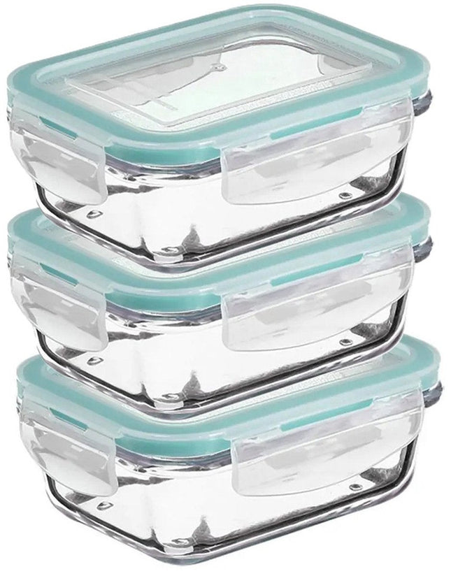 5Five Récipient alimentaire avec couvercle - 3x - verre - hermétique - avec clips - 14 x 10 x 5 cm - 330 ml