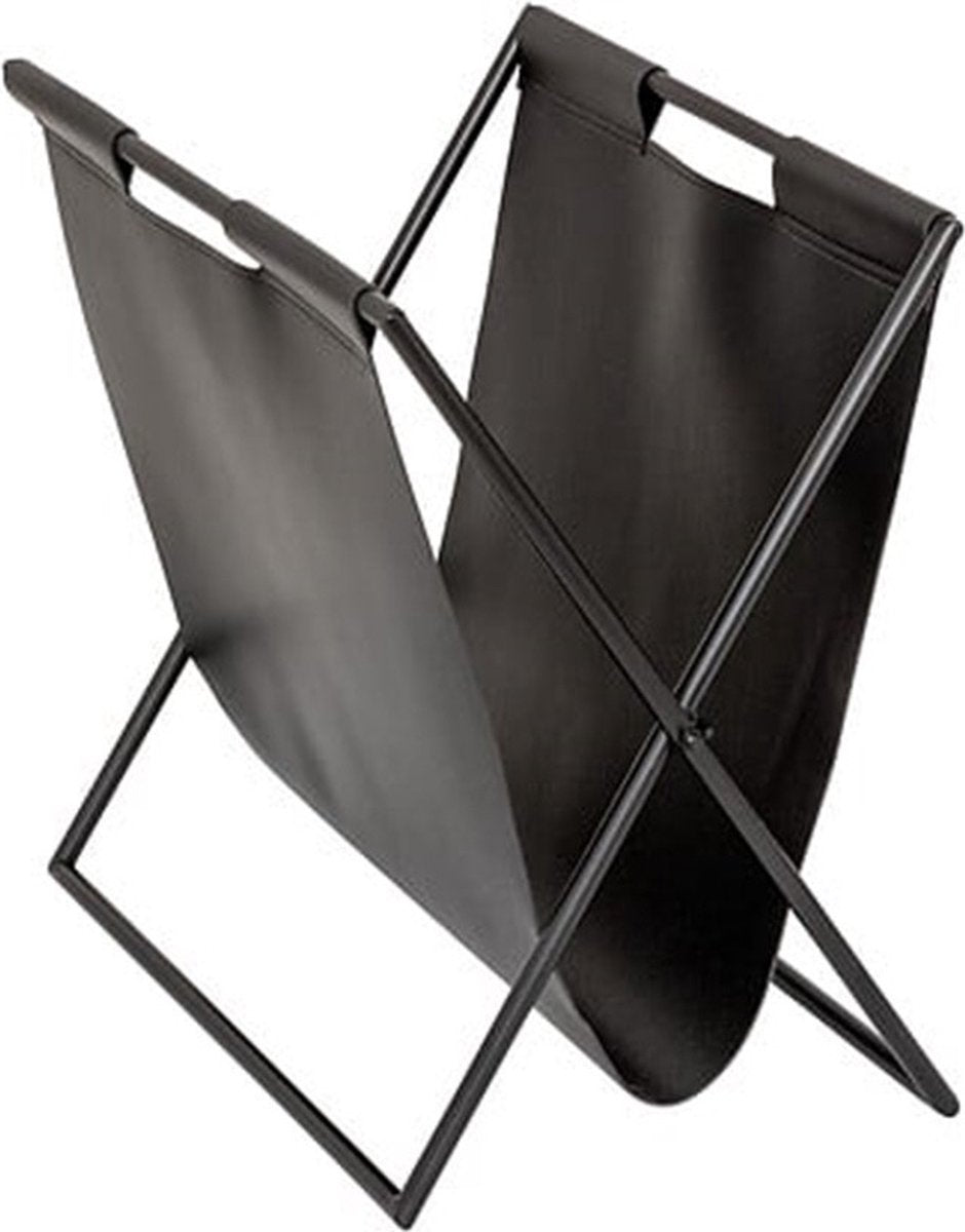 Atmosphera Magazine Rack - for magazines/newspapers/books - black - metal/leather - 37 x 22 x 35 cm - beside sofa/chair - raised