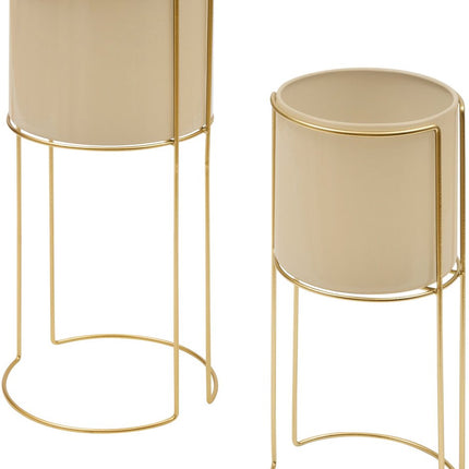 Atmosphera Pots de fleurs/Supports - Lot de 2 pièces - Ø28xH55cm - Beige/Or