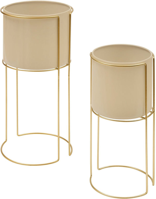 Atmosphera Pots de fleurs/Supports - Lot de 2 pièces - Ø28xH55cm - Beige/Or