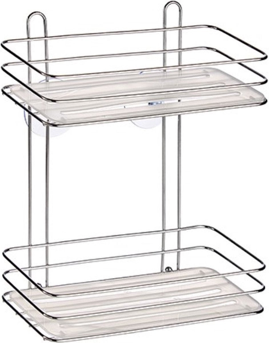 Chroom doucherek / badkamerrek 2-laags met zuignappen 26 x 30 cm - Doucherekje zonder boren