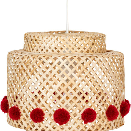 Atmosphera Kids Suspension enfant bambou avec pompons - Ø30xH28cm - Beige