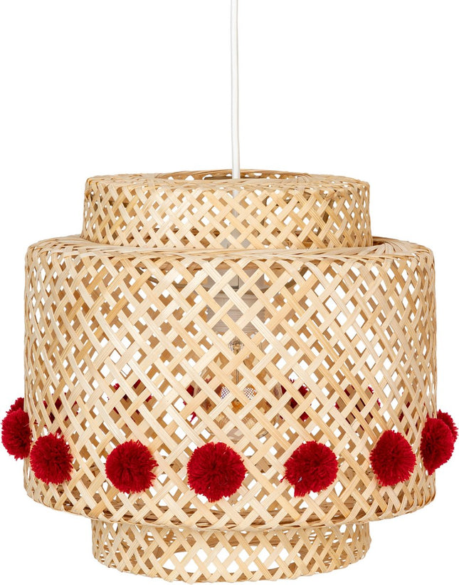 Atmosphera Kids Suspension enfant bambou avec pompons - Ø30xH28cm - Beige